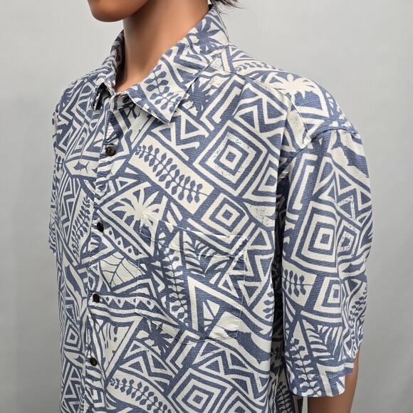 Quiksilver Waterman Shirt Shark Wave Geo Print Short Sleeve XL Comfort fit Blue - Picture 6 of 12